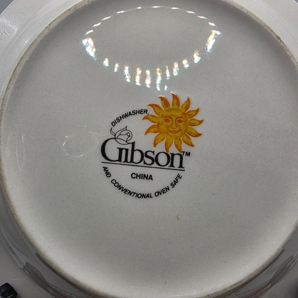 Gibson China Celestial Sun Salad Plates Set of 6 Hand Painted Sunface Ceramic